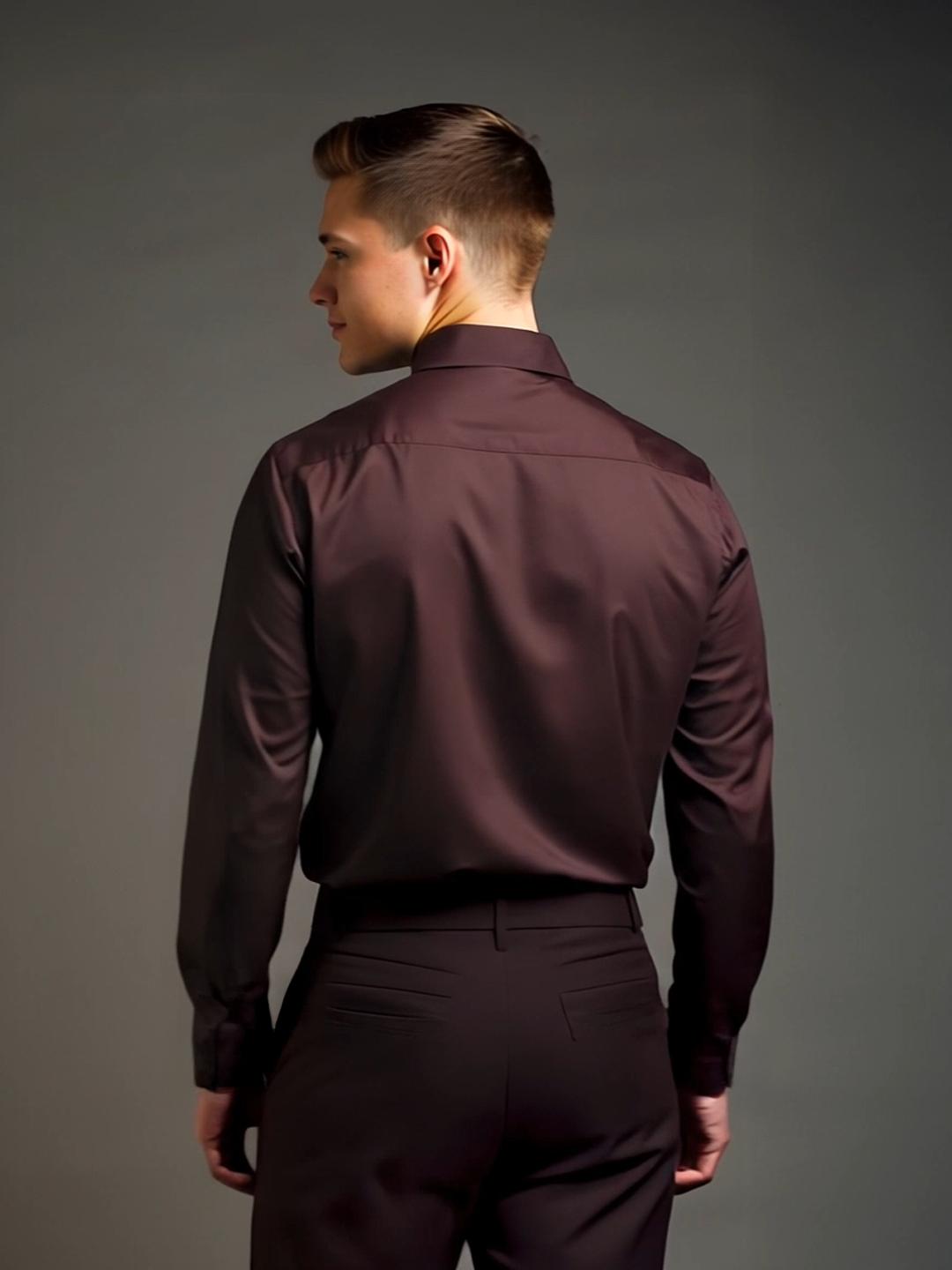 Burgundy Geometric Embroidered Party Designer Shirt For Men by HE SPOKE