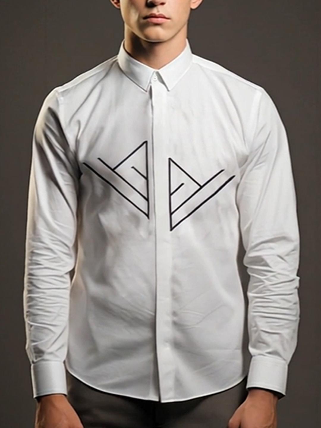 White Geometric Embroidered Party Designer Shirt For Men by HE SPOKE