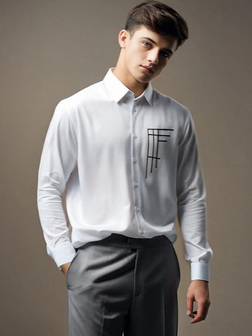White Geometric Embroidered Casual Designer Shirt For Men by HE SPOKE