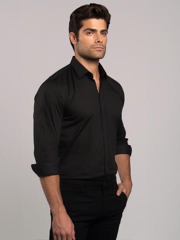 Black Solid Formal Designer Shirt For Men by HE SPOKE