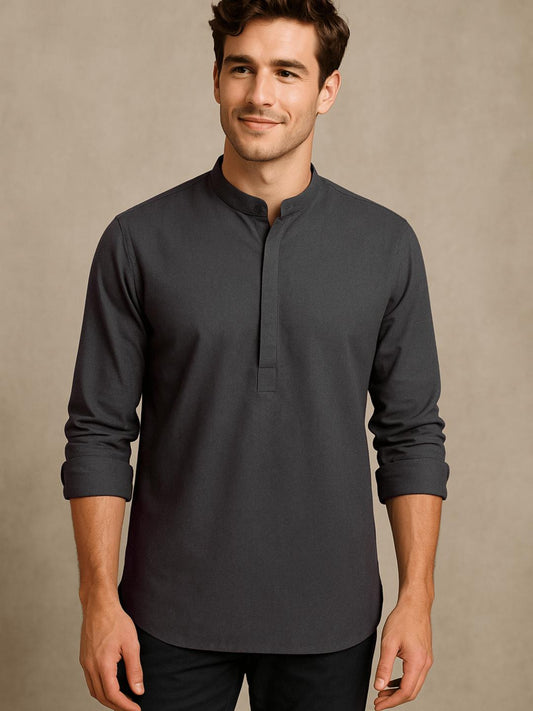 Grey Solid Daily Designer Kurta For Men by HE SPOKE
