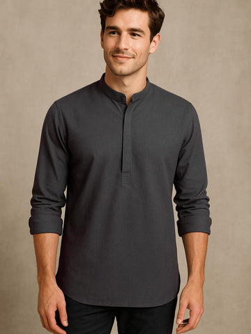 Grey Solid Daily Designer Kurta For Men by HE SPOKE