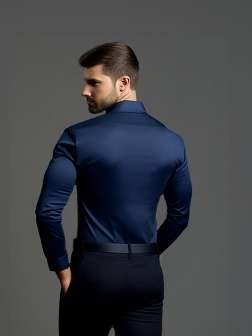 Navy Geometric Cord Party Designer Shirt For Men by HE SPOKE