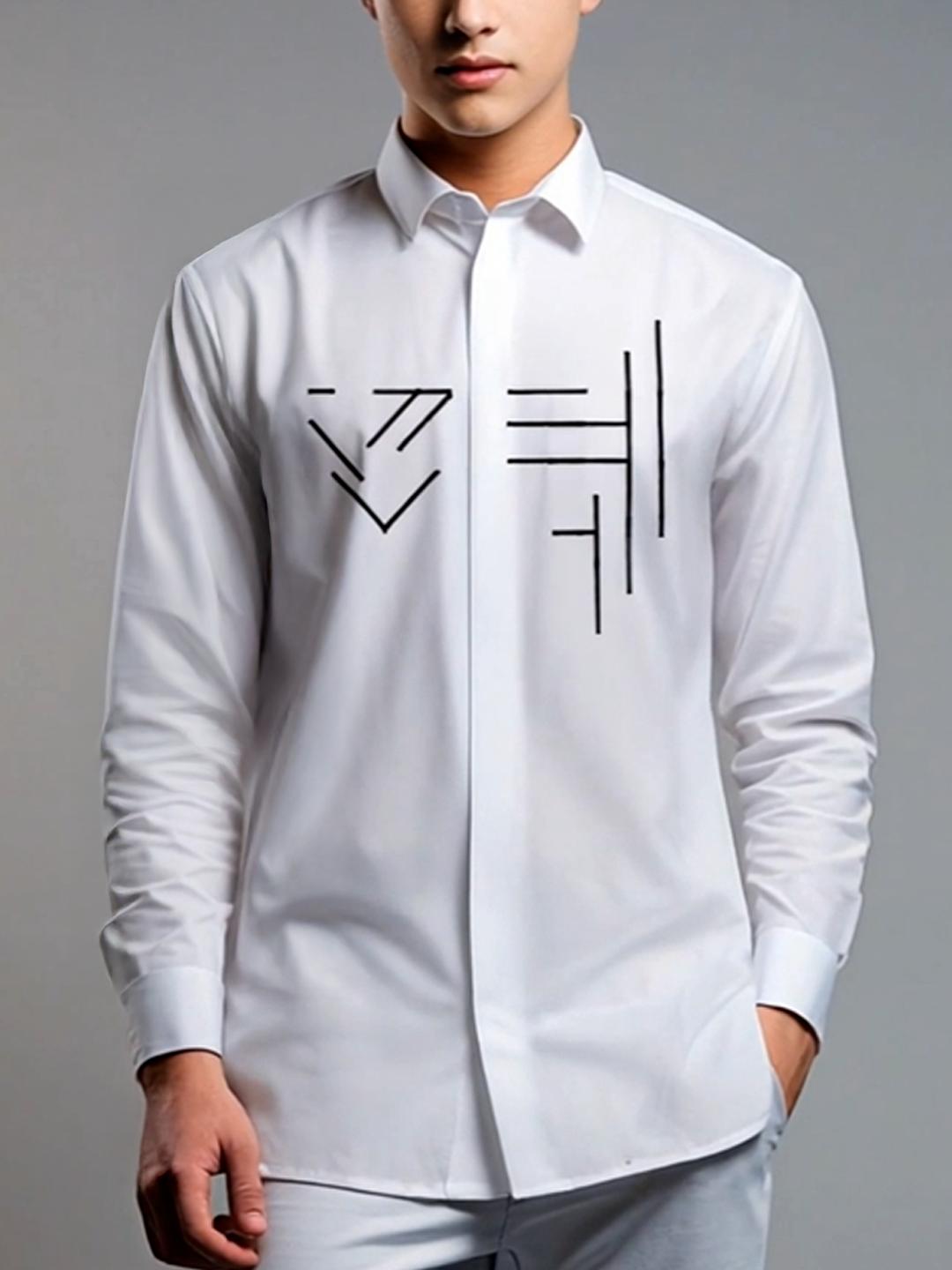 White Geometric Embroidered Party Designer Shirt For Men by HE SPOKE