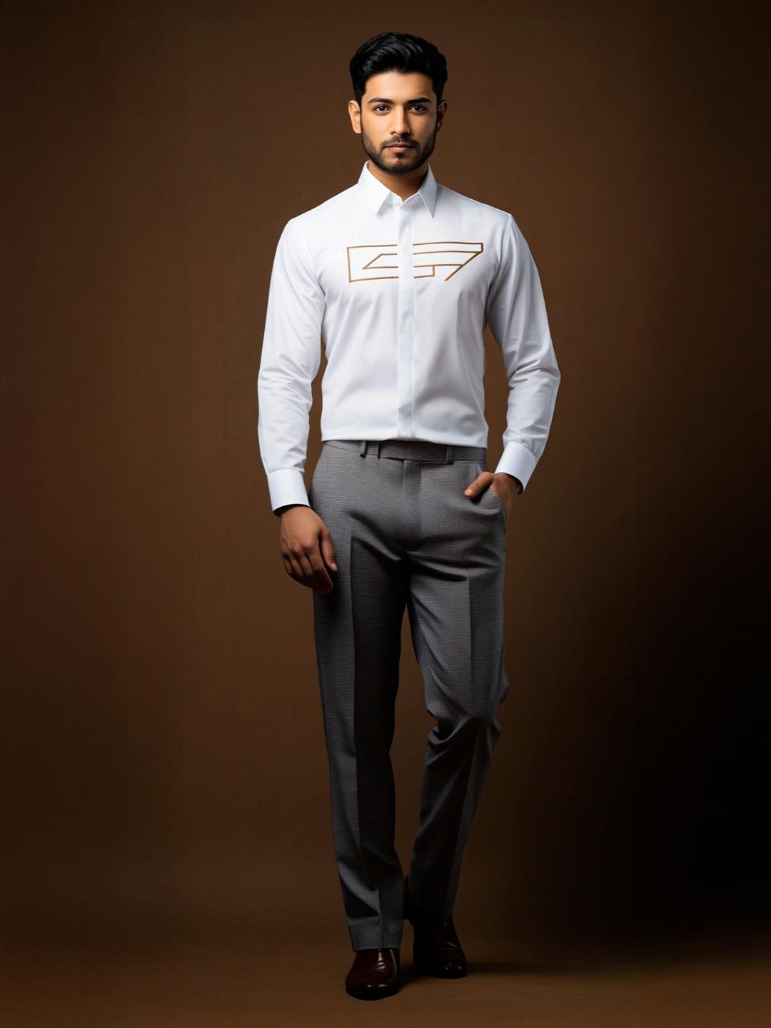 White Geometric Embroidered Party Designer Shirt For Men by HE SPOKE