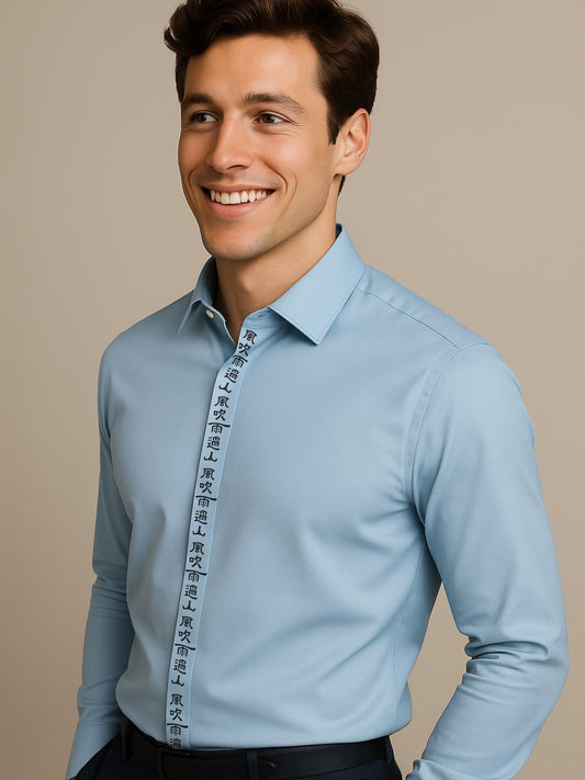 Blue Typography Printed Casual Designer Shirt For Men by HE SPOKE