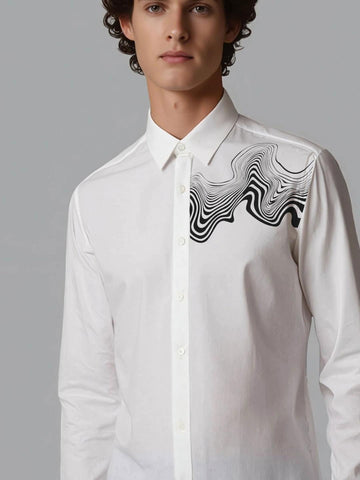 White Abstract Printed Casual Designer Shirt For Men by HE SPOKE