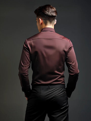 Burgundy Geometric Embroidered Party Designer Shirt For Men by HE SPOKE