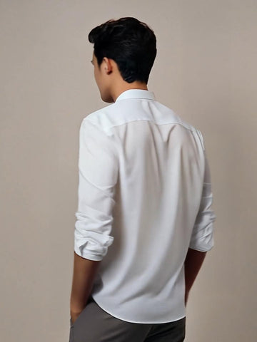White Geometric Embroidered Casual Designer Shirt For Men by HE SPOKE