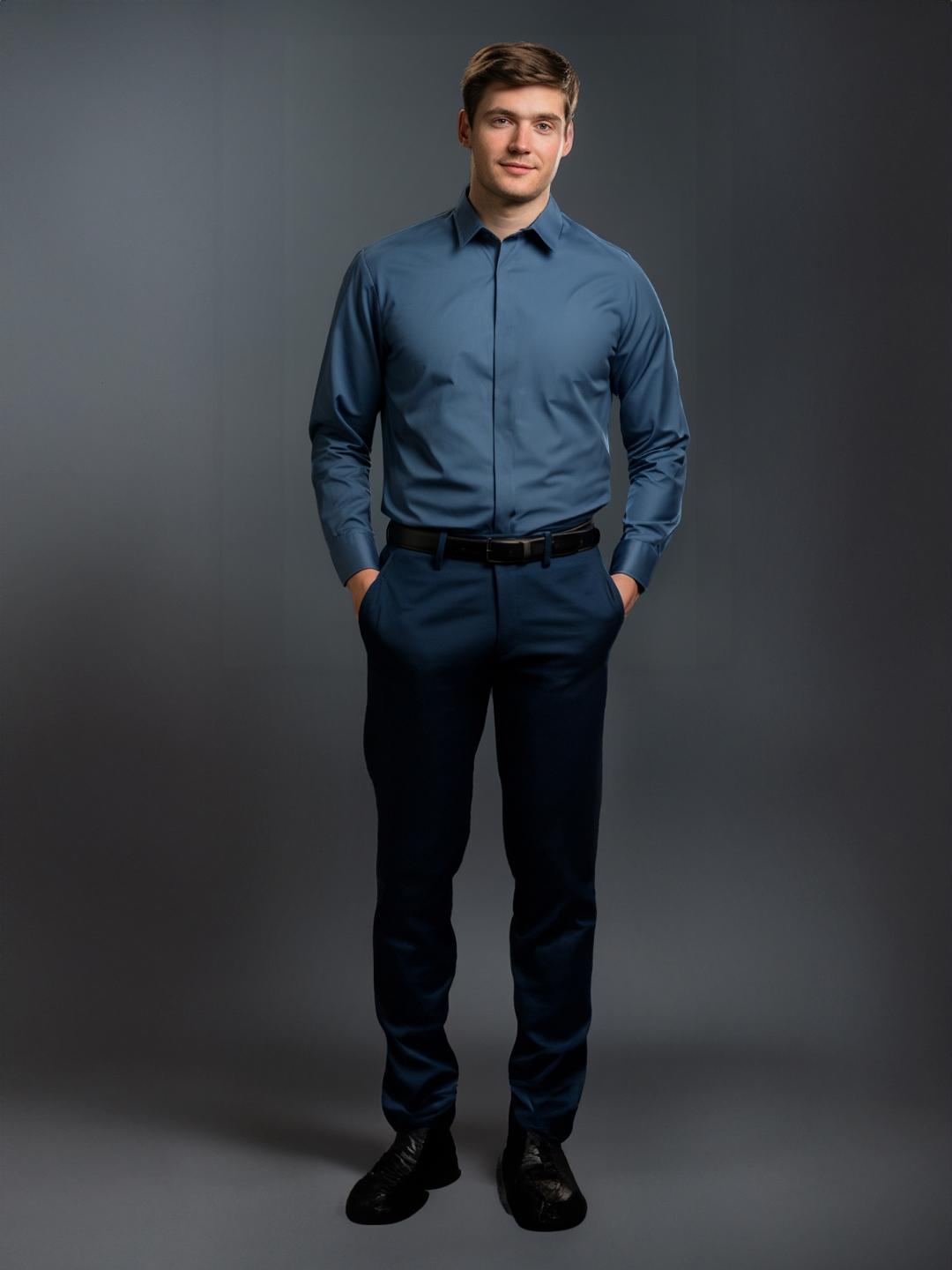 Blue Solid Formal Designer Shirt For Men by HE SPOKE