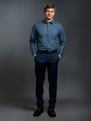 Blue Solid Formal Designer Shirt For Men by HE SPOKE