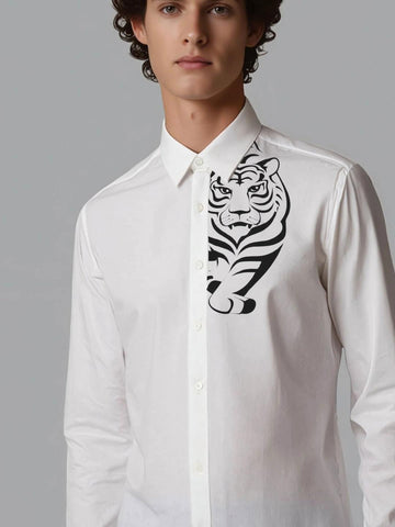 White Animal Printed Casual Designer Shirt For Men by HE SPOKE