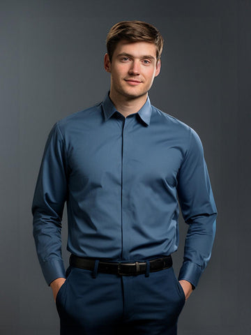 Blue Solid Formal Designer Shirt For Men by HE SPOKE