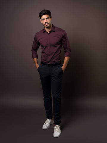 Burgundy Solid Formal Designer Shirt For Men by HE SPOKE