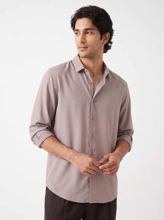 Men's Taupe Solid Breathable Wrinkle-Free Regular Fit Shirt