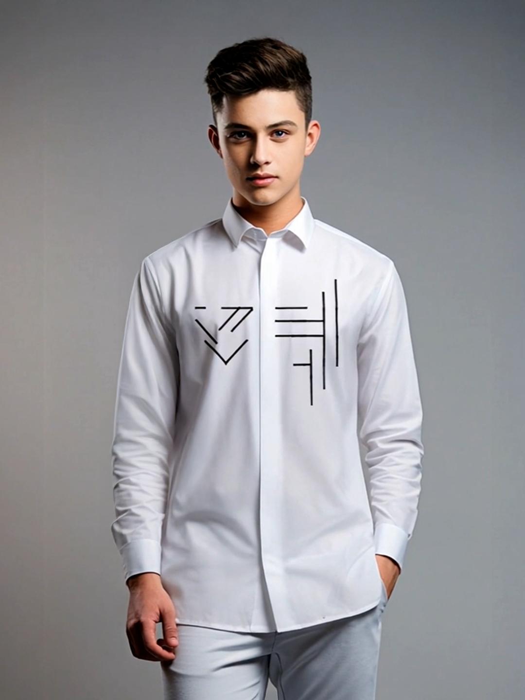 White Geometric Embroidered Party Designer Shirt For Men by HE SPOKE