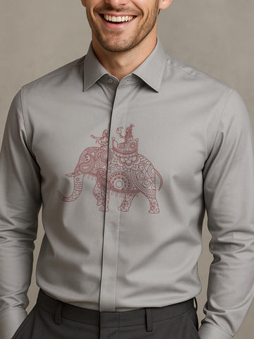 Grey Ethnic Motifs Printed Party Designer Shirt For Men by HE SPOKE