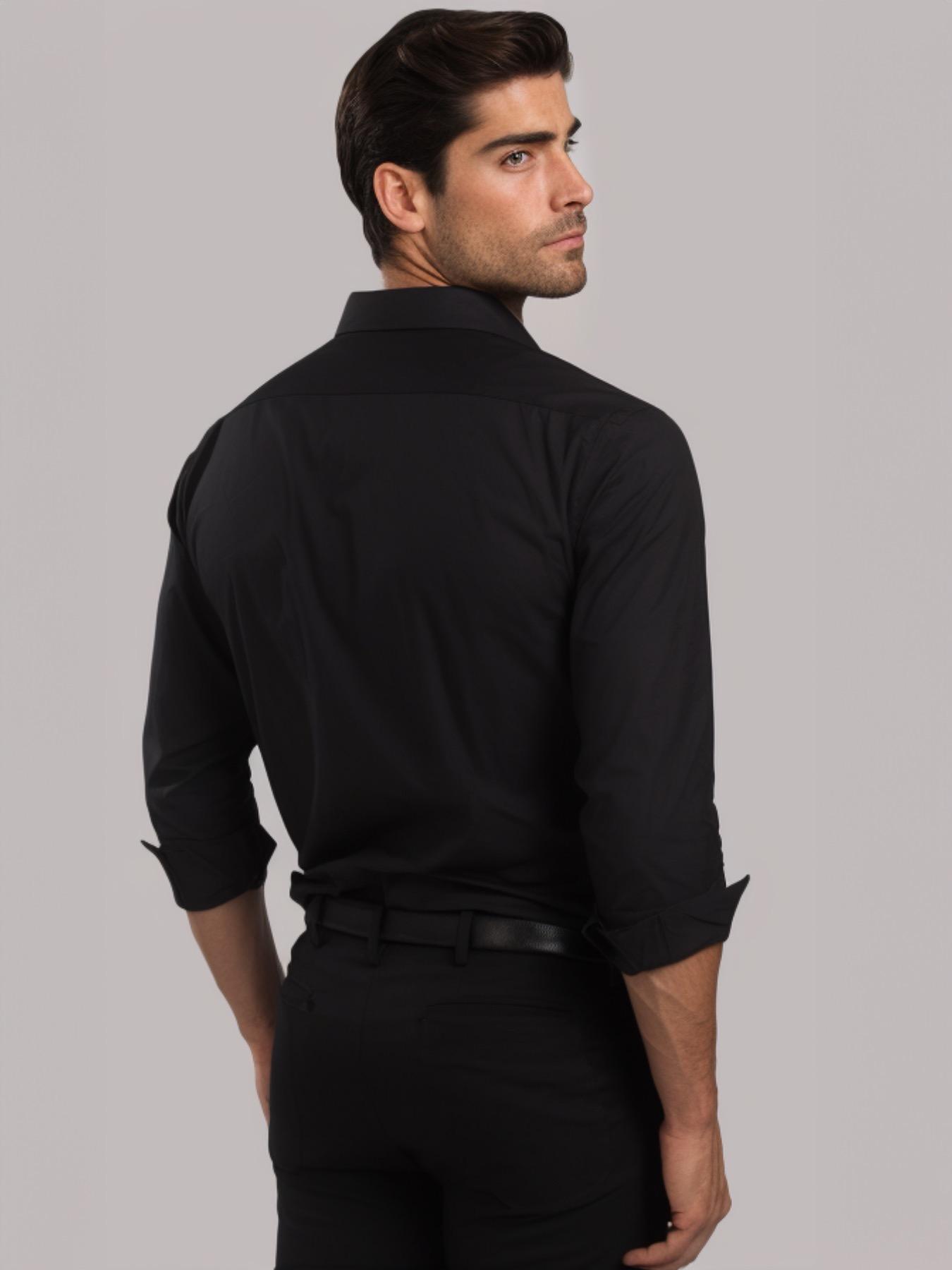 Black Solid Formal Designer Shirt For Men by HE SPOKE
