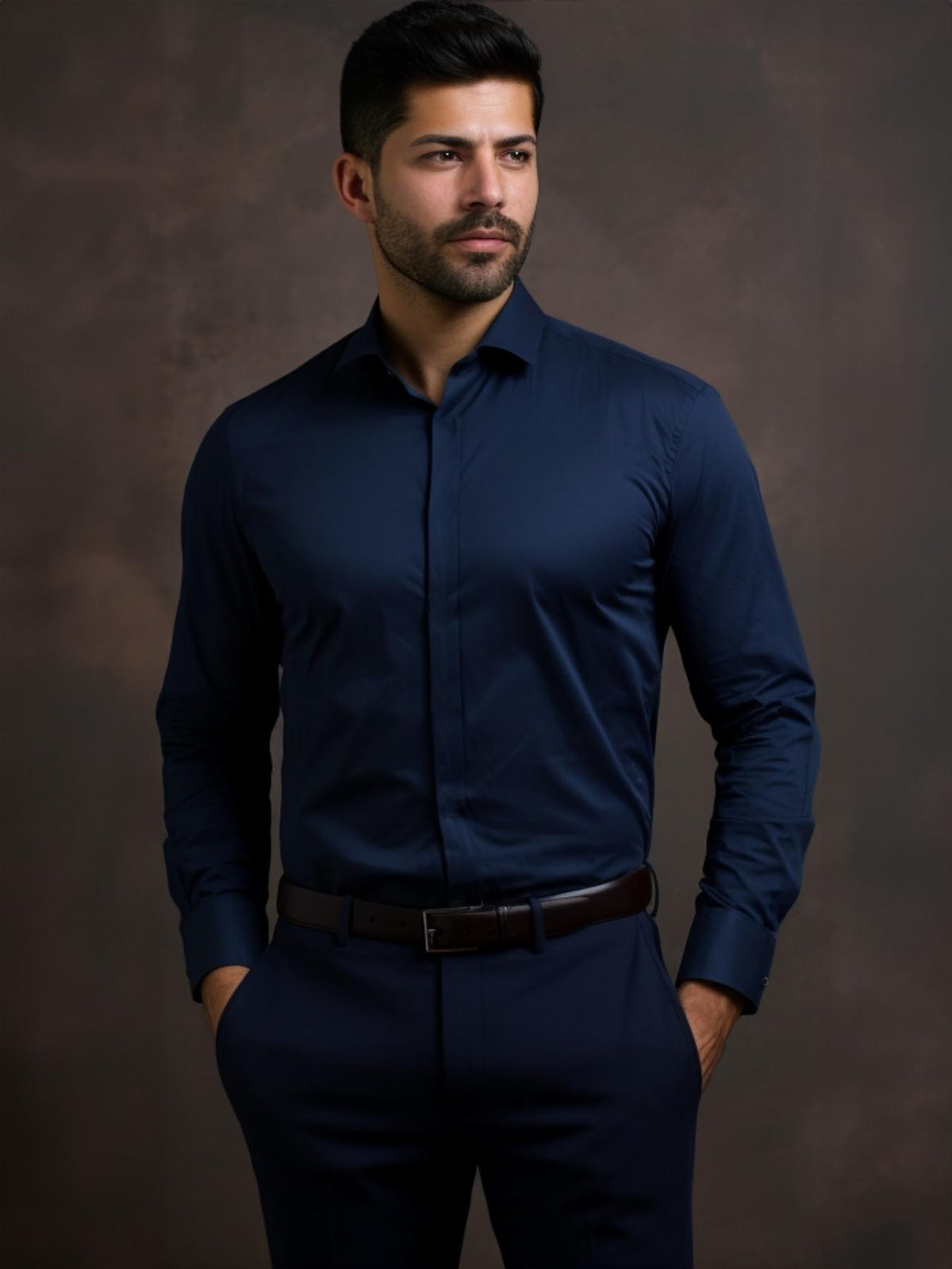 Navy Solid Formal Designer Shirt For Men by HE SPOKE