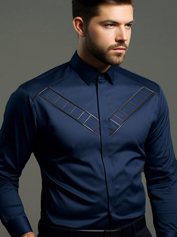 Navy Geometric Cord Party Designer Shirt For Men by HE SPOKE