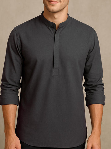 Grey Solid Daily Designer Kurta For Men by HE SPOKE