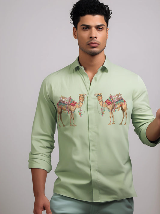 Green Animal Printed Casual Designer Shirt For Men by HE SPOKE
