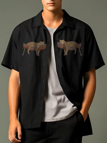 Black Animal Printed Casual Designer Shirt For Men by HE SPOKE