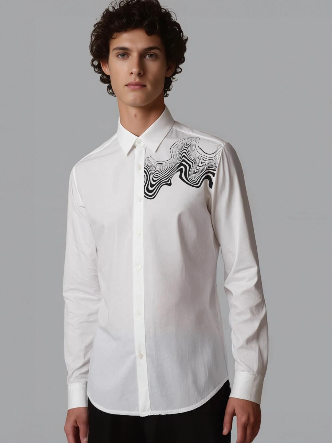 White Abstract Printed Casual Designer Shirt For Men by HE SPOKE