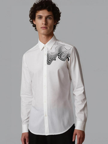 White Abstract Printed Casual Designer Shirt For Men by HE SPOKE