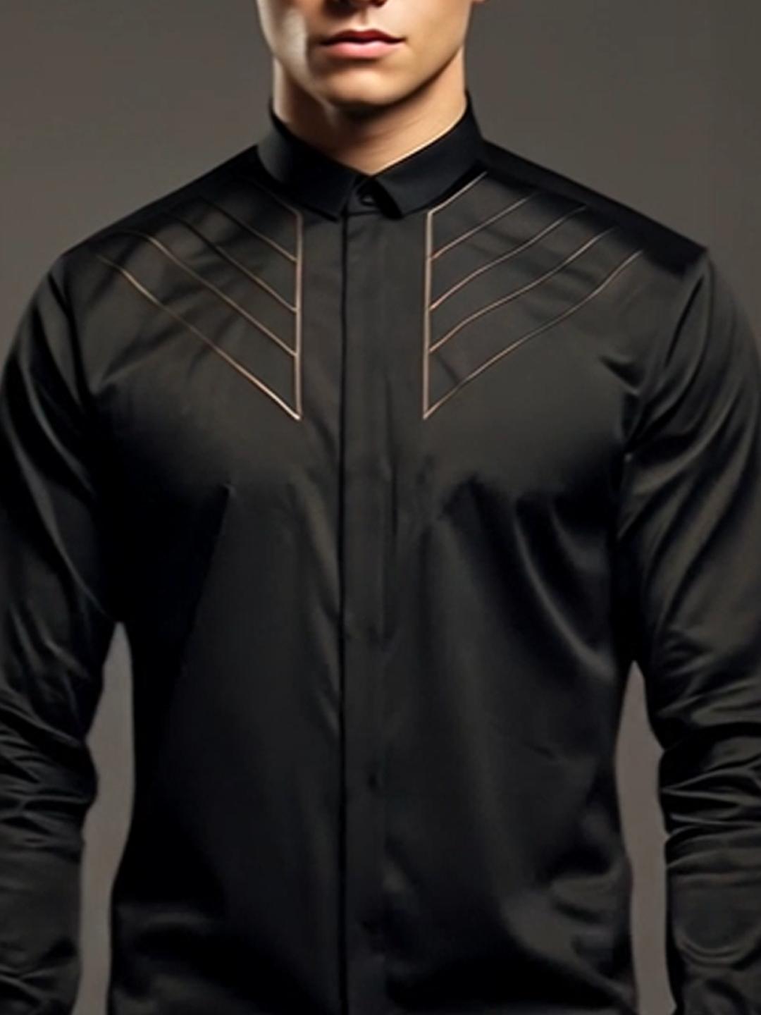 Black Geometric Embroidered Party Designer Shirt For Men by HE SPOKE