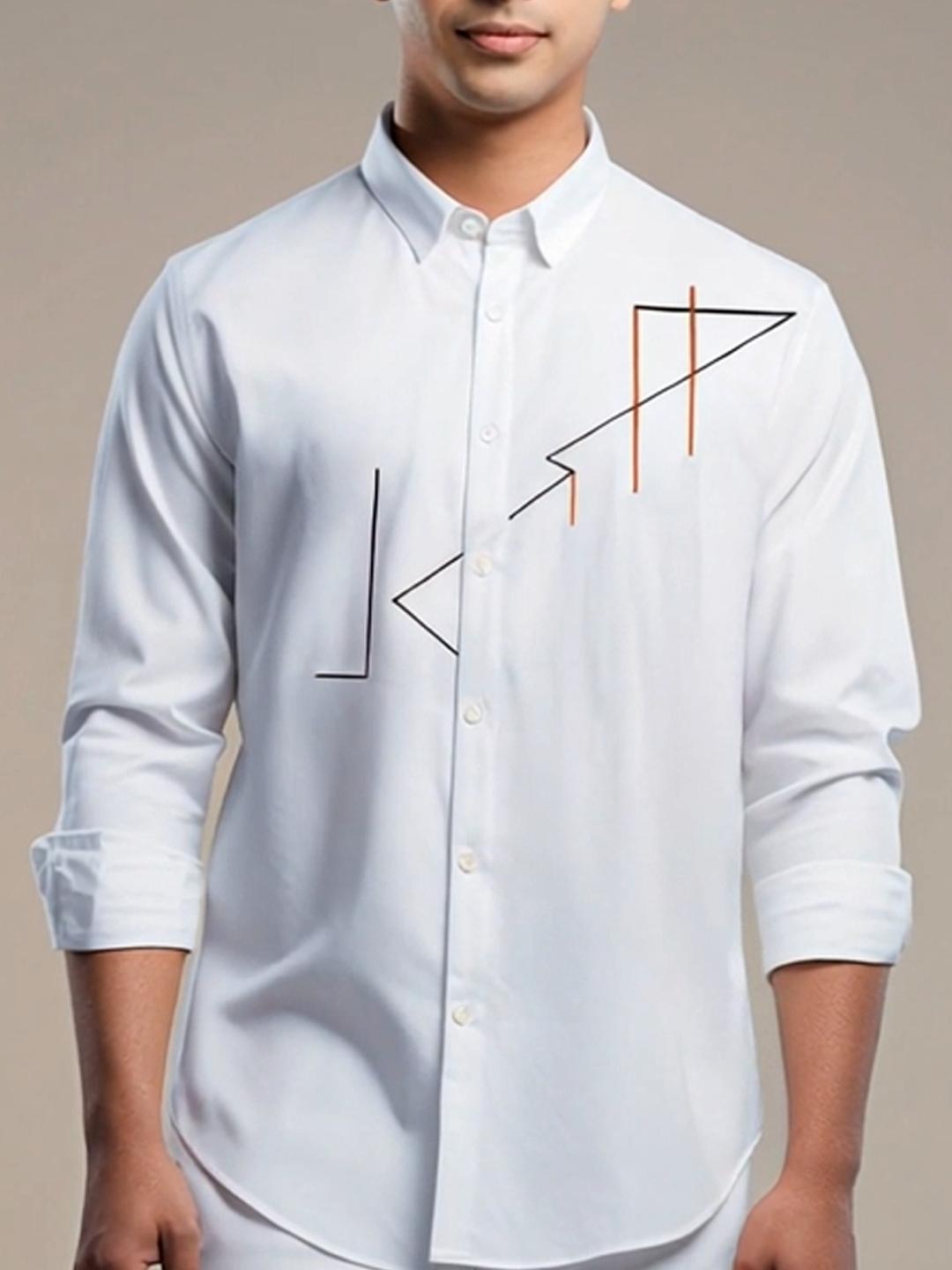 White Geometric Embroidered Casual Designer Shirt For Men by HE SPOKE