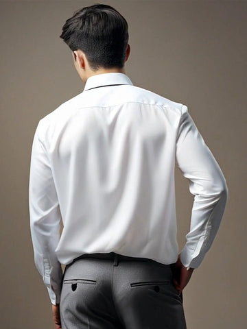 White Geometric Embroidered Casual Designer Shirt For Men by HE SPOKE