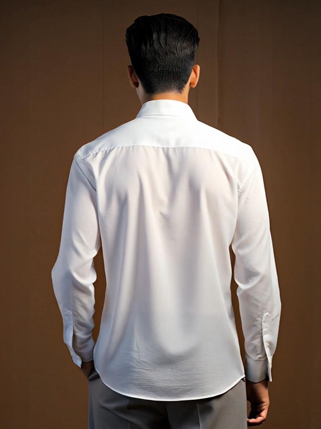 White Geometric Embroidered Casual Designer Shirt For Men by HE SPOKE