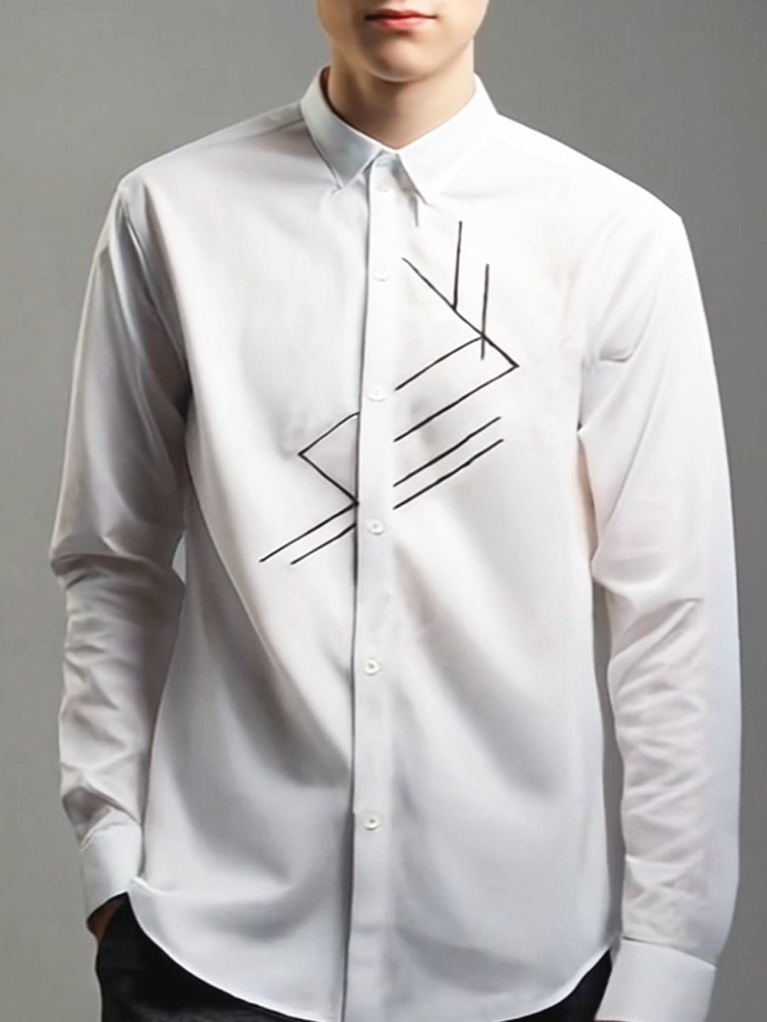White Geometric Embroidered Casual Designer Shirt For Men by HE SPOKE