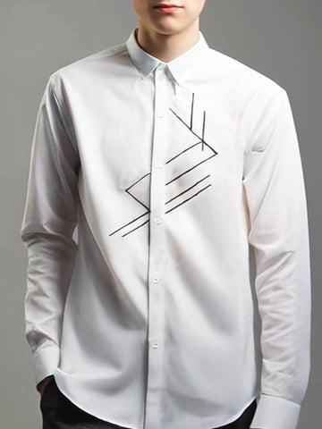 White Geometric Embroidered Casual Designer Shirt For Men by HE SPOKE
