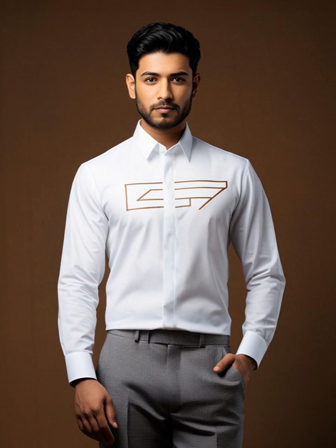 White Geometric Embroidered Party Designer Shirt For Men by HE SPOKE