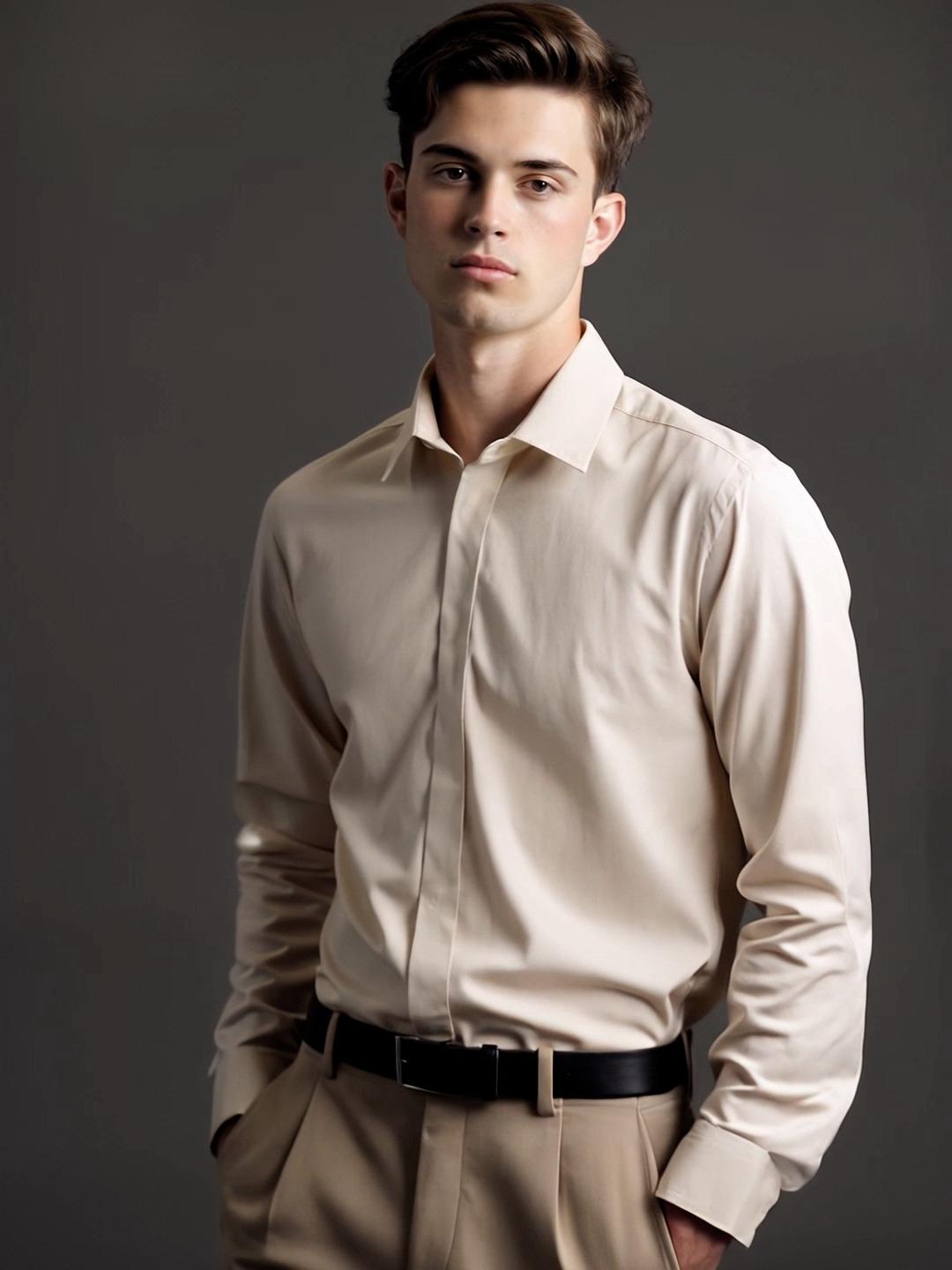 Cream Solid Formal Designer Shirt For Men by HE SPOKE