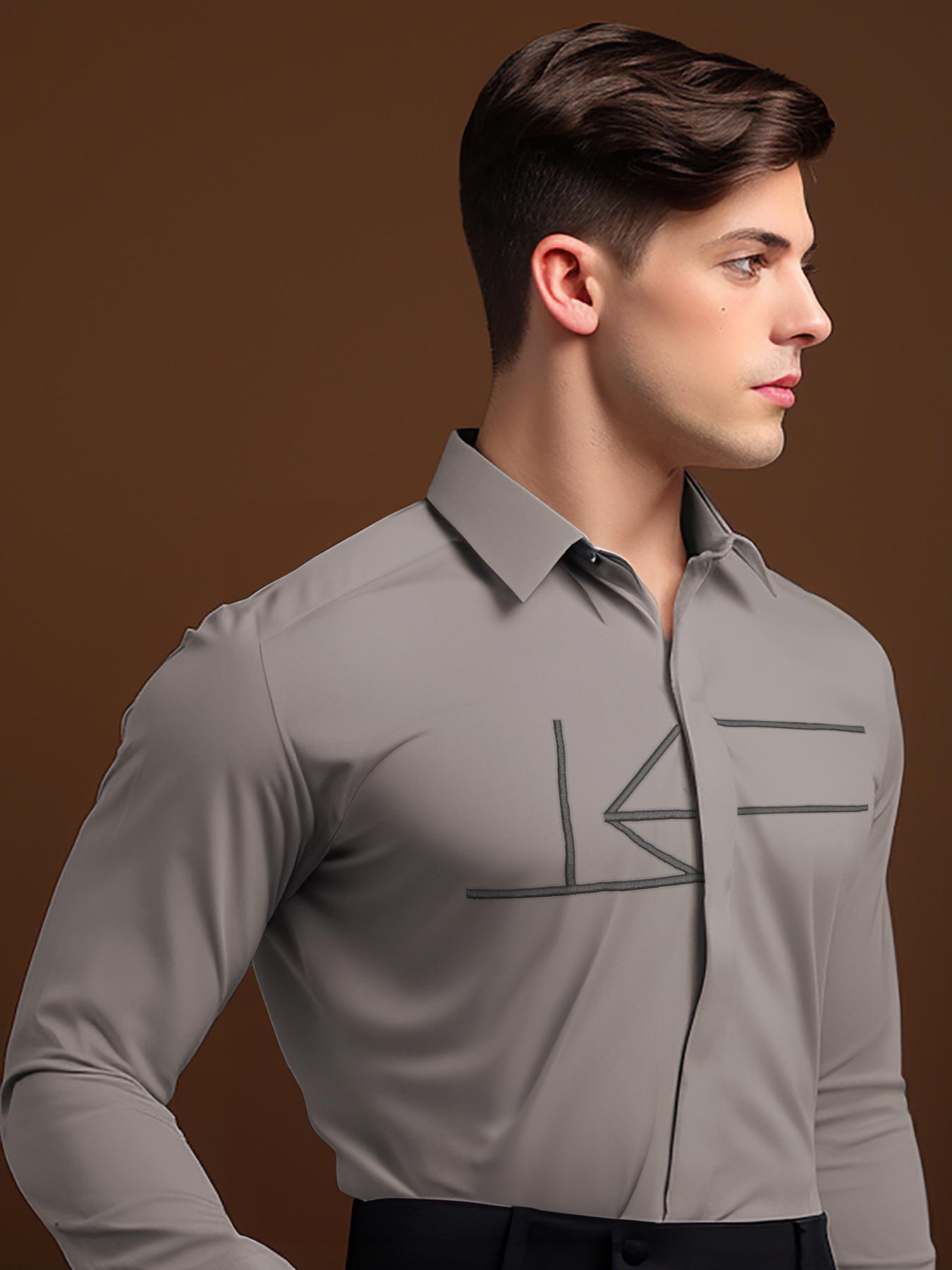 Grey Geometric Embroidered Casual Designer Shirt For Men by HE SPOKE