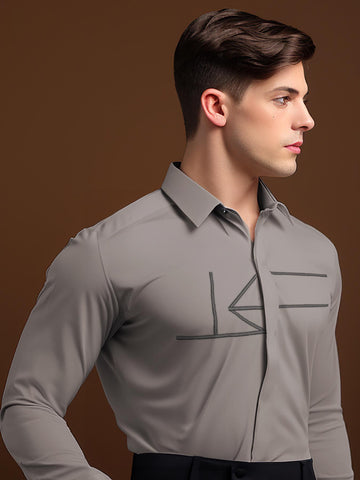 Grey Geometric Embroidered Casual Designer Shirt For Men by HE SPOKE