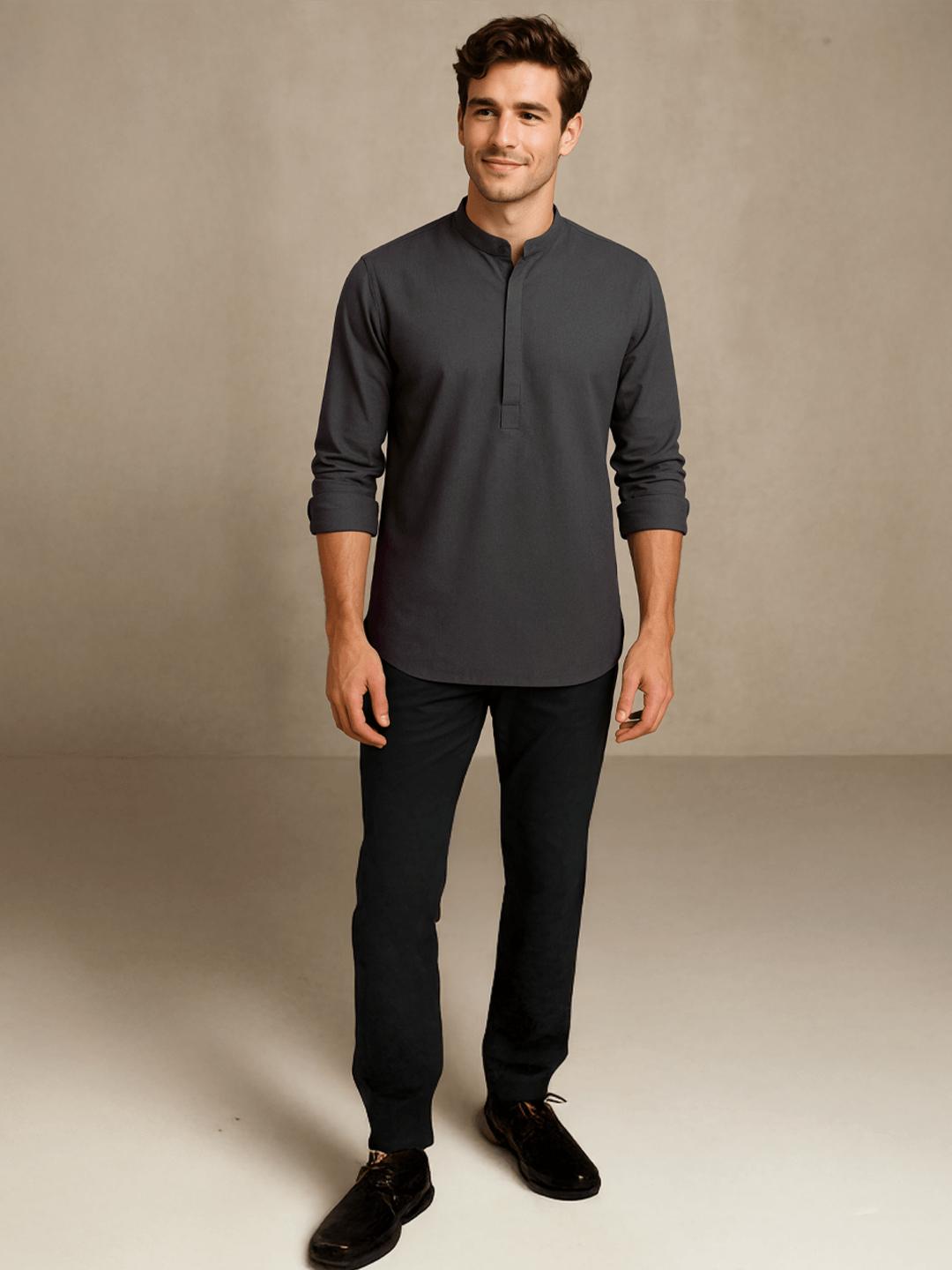 Grey Solid Daily Designer Kurta For Men by HE SPOKE