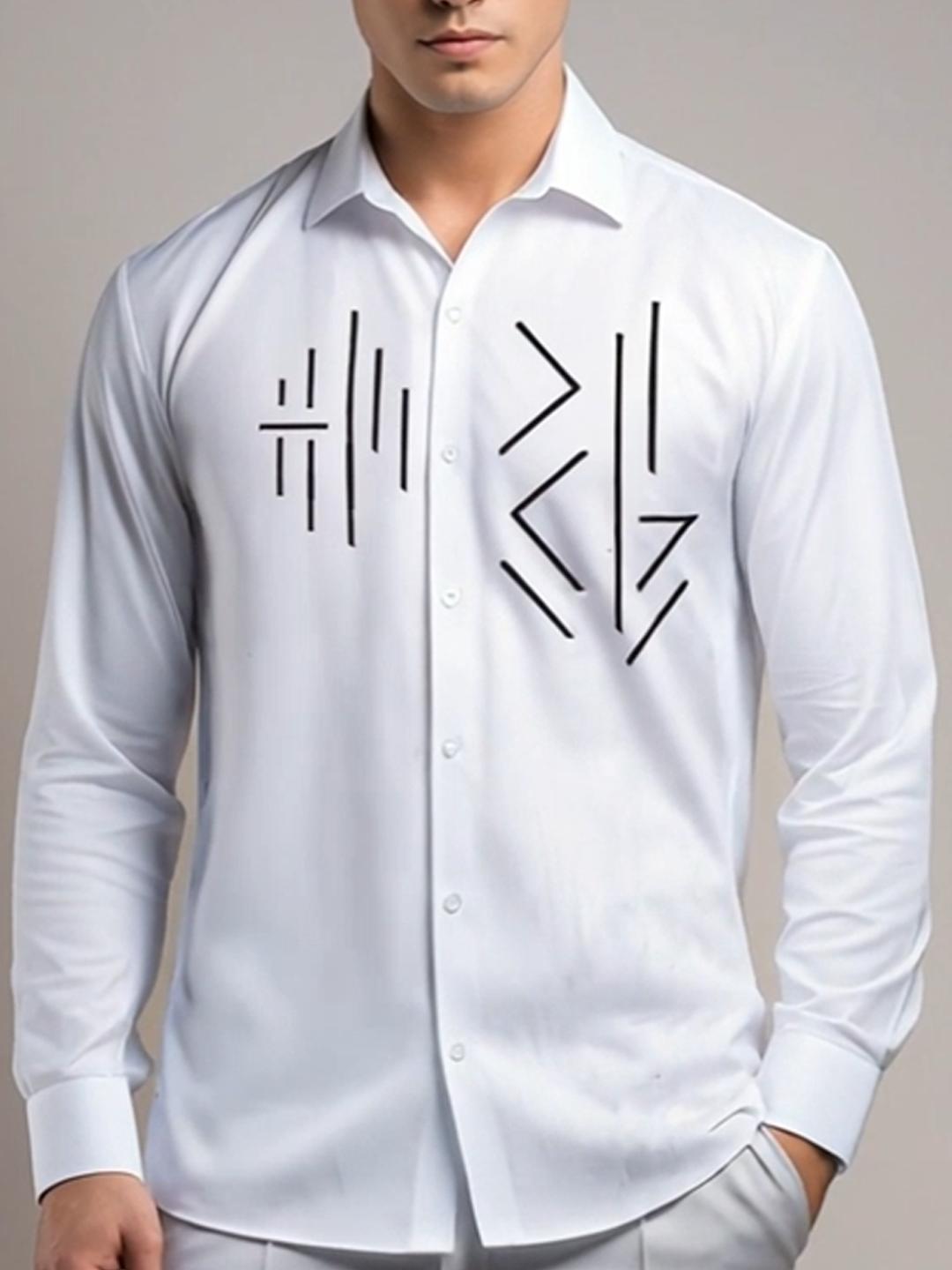 White Geometric Embroidered Casual Designer Shirt For Men by HE SPOKE
