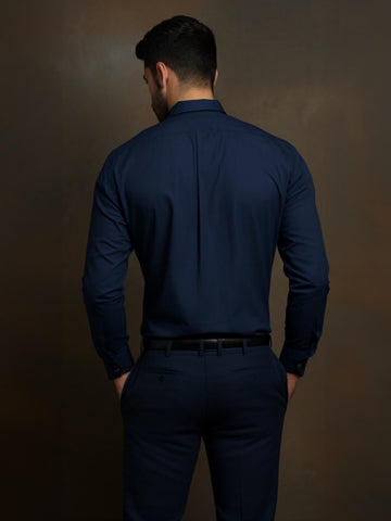 Navy Solid Formal Designer Shirt For Men by HE SPOKE