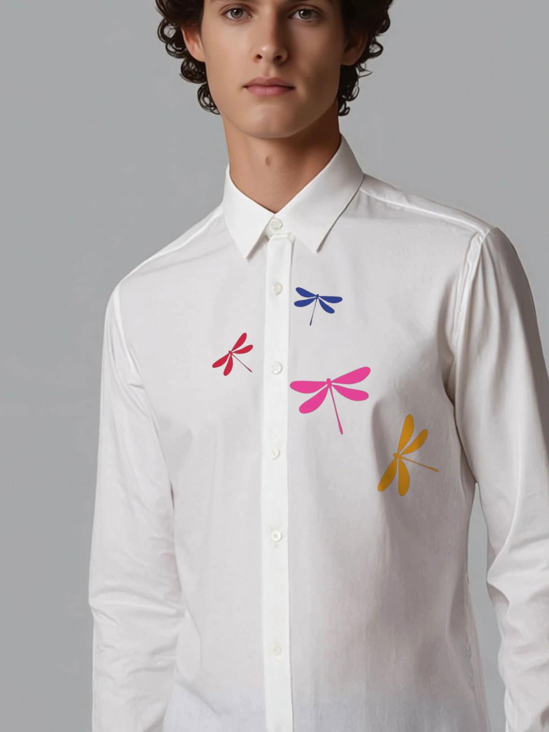 White Printed Casual Designer Shirt For Men by HE SPOKE