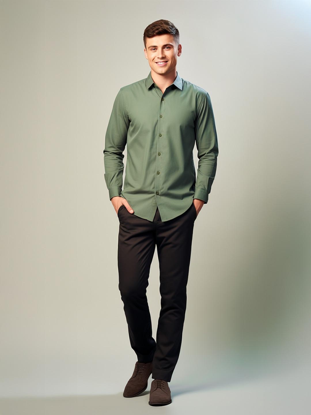 Green Solid Casual Designer Shirt For Men by HE SPOKE