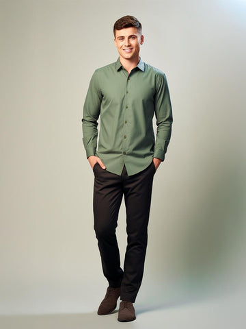 Green Solid Casual Designer Shirt For Men by HE SPOKE
