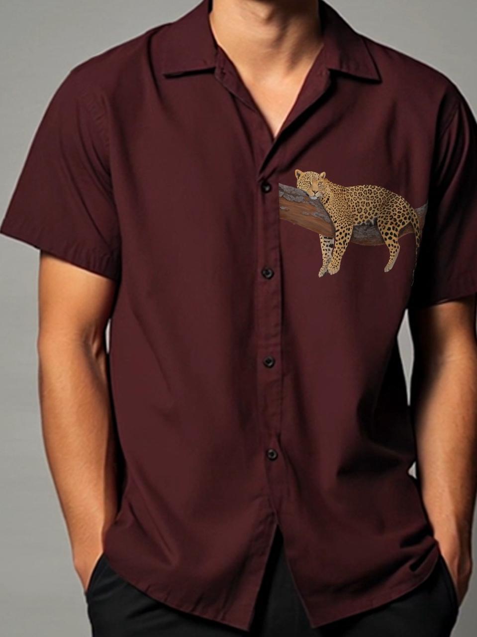 Burgundy Animal Printed Casual Designer Shirt For Men by HE SPOKE