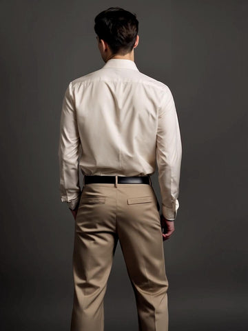 Cream Solid Formal Designer Shirt For Men by HE SPOKE