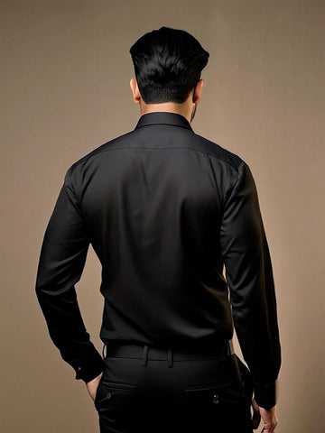 Black Geometric Embroidered Party Designer Shirt For Men by HE SPOKE