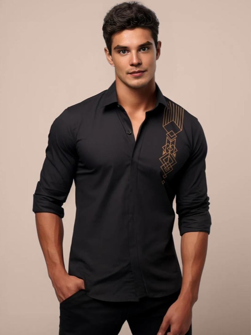 Black Conversational Printed Casual Designer Shirt For Men by HE SPOKE