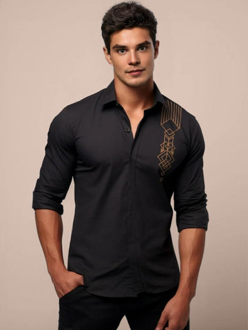 Black Conversational Printed Casual Designer Shirt For Men by HE SPOKE